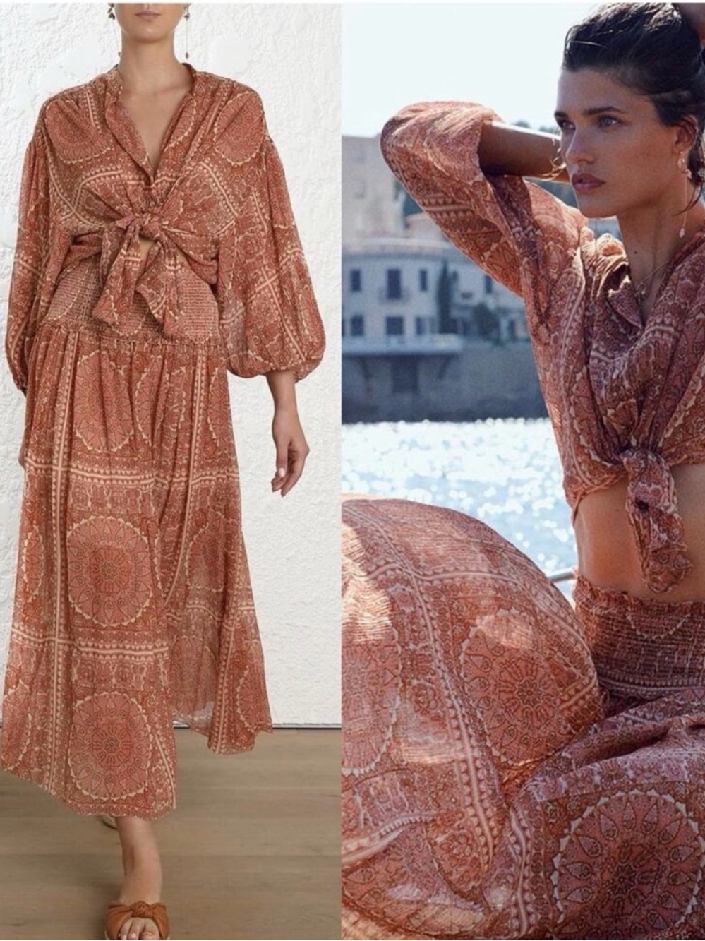 Zimmermann Primrose Blouse Orange Paisley Silk Cotton Sheer 3 US 10 Boho